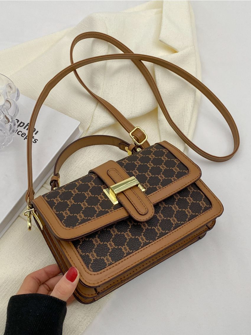 Small Flap Square Bag Geometric Pattern Metal Decor Elegant