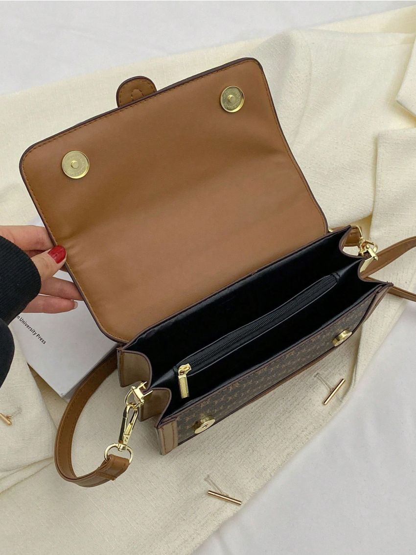 Small Flap Square Bag Geometric Pattern Metal Decor Elegant