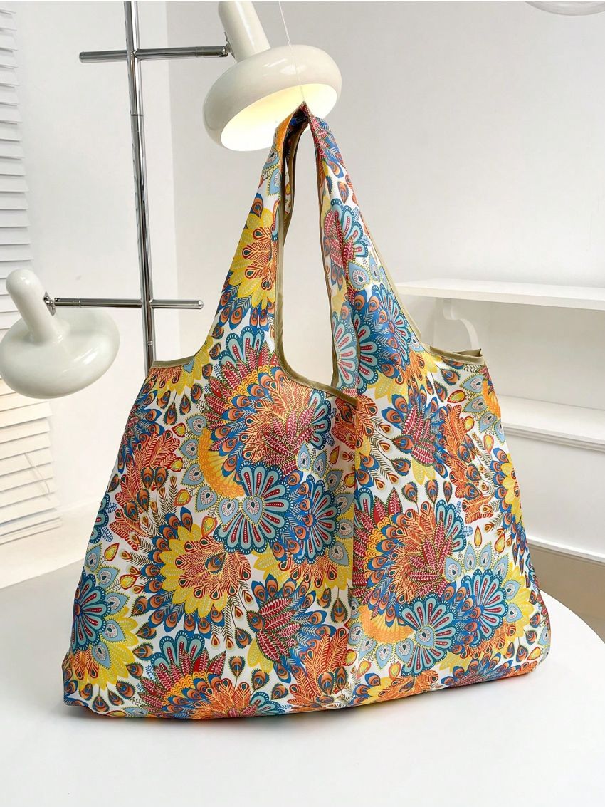 Oversized Shopper Bag Floral Graphic Foldable