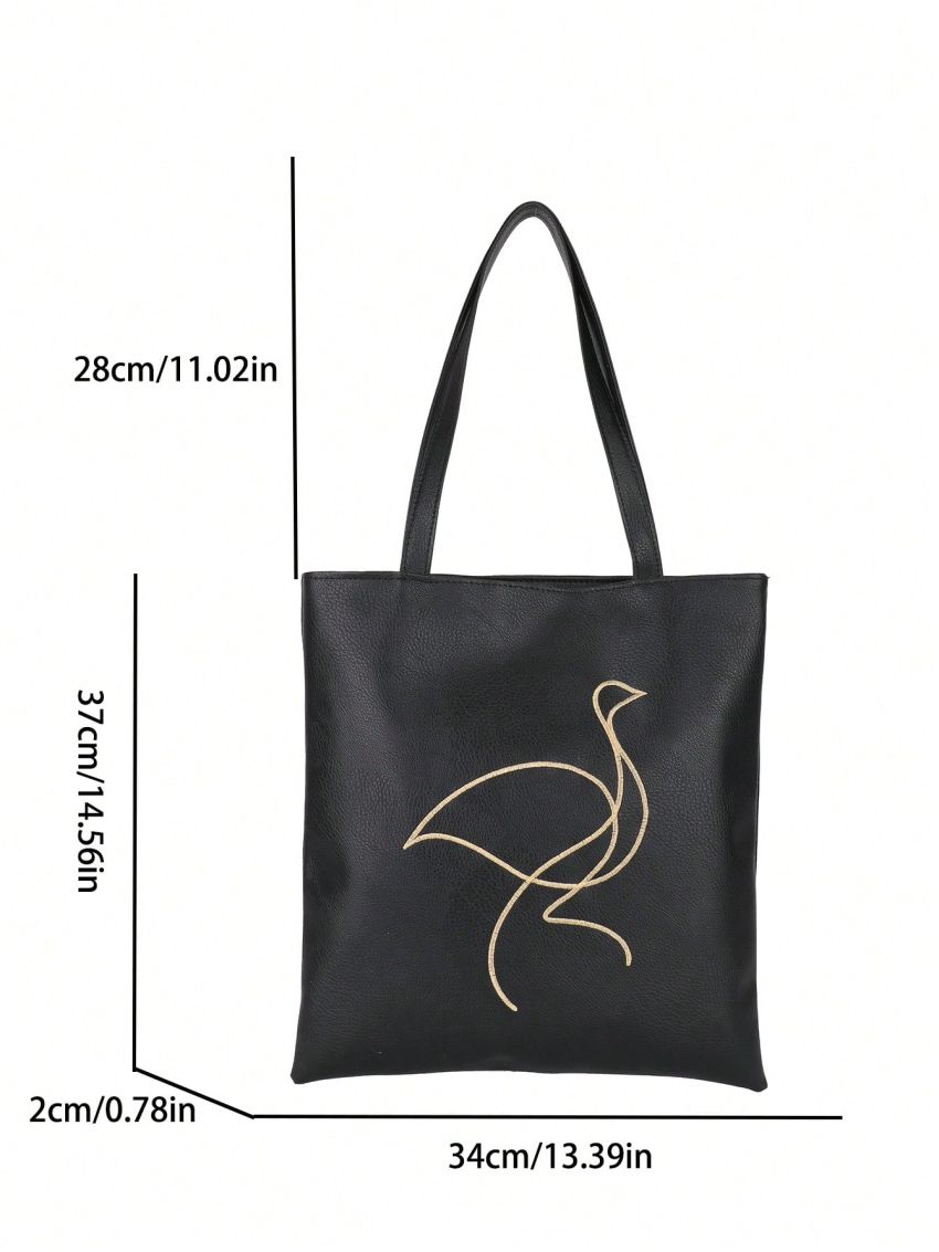 Medium Shoulder Tote Bag Embroidered Detail
