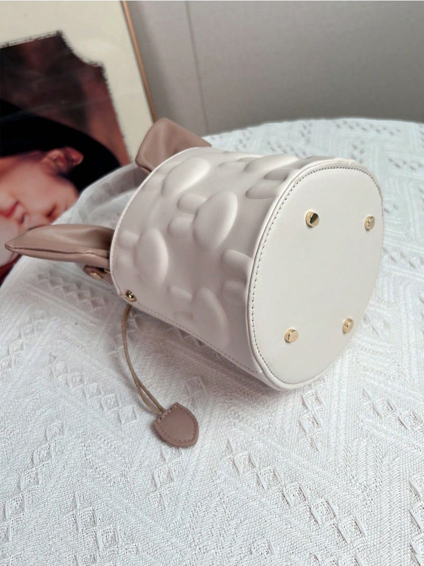 Mini Bucket Bag Rabbit Embossed Drawstring Design