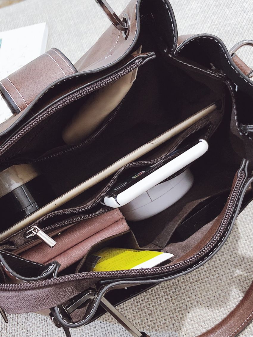 Mini Square Bag Brown Double Handle For Daily