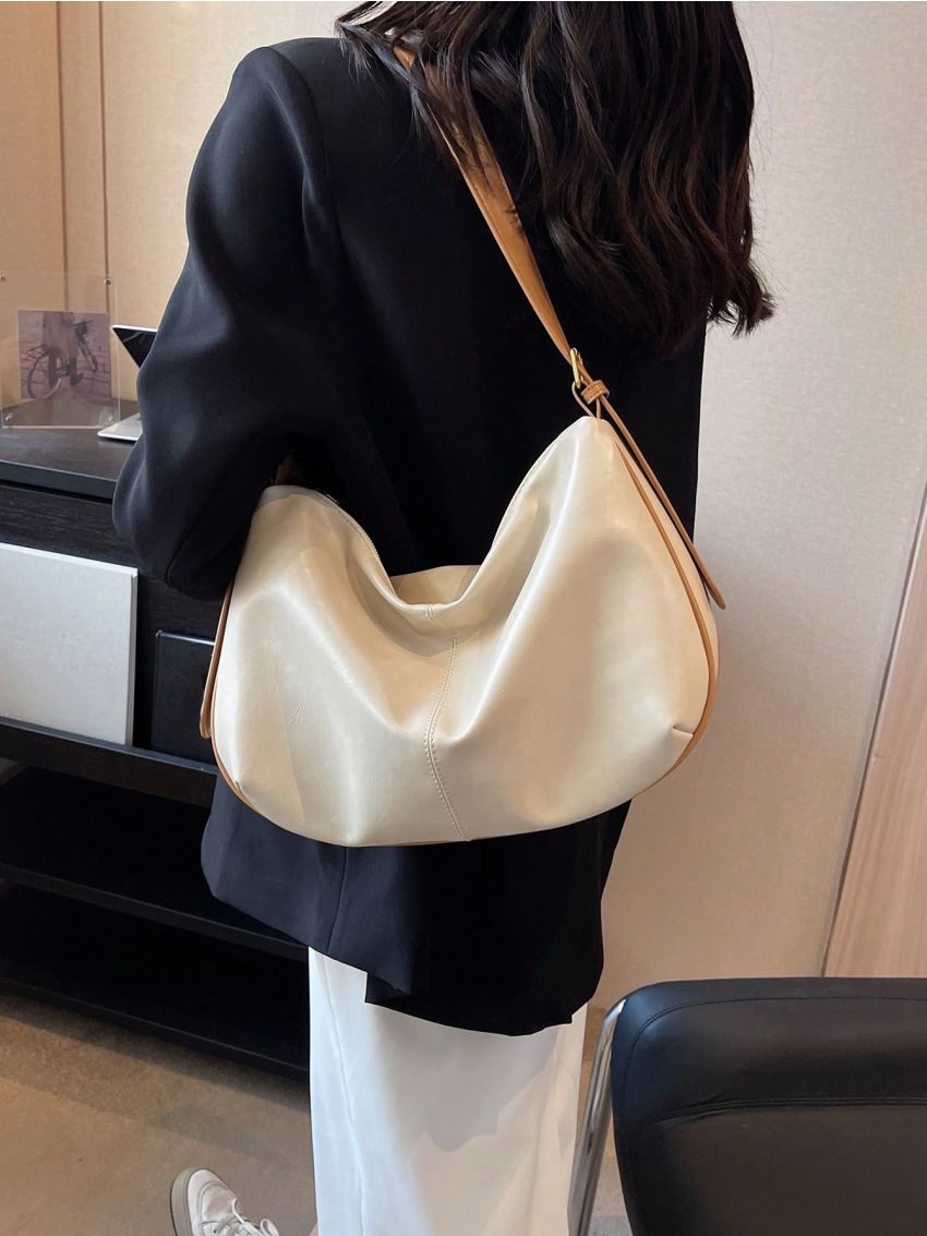 Minimalist Hobo Bag Contrast Binding Large Capacity Elegant