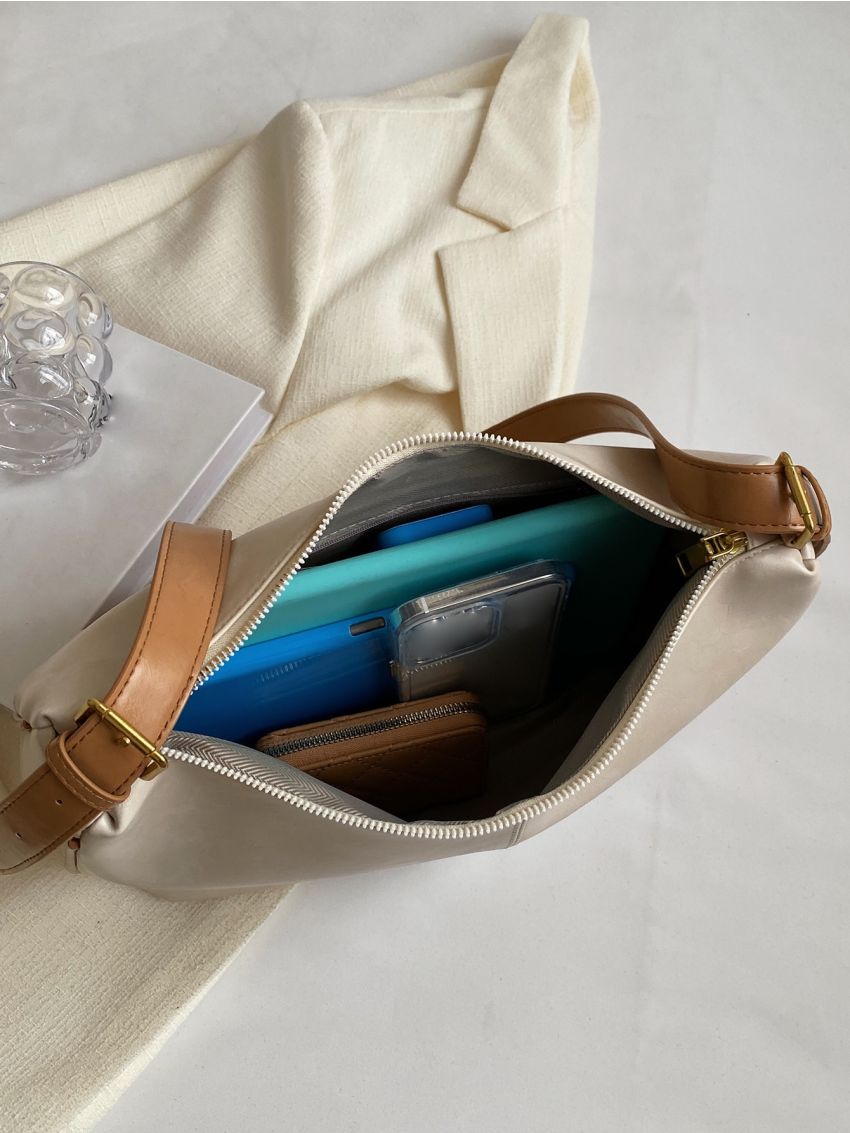 Minimalist Hobo Bag Contrast Binding Large Capacity Elegant