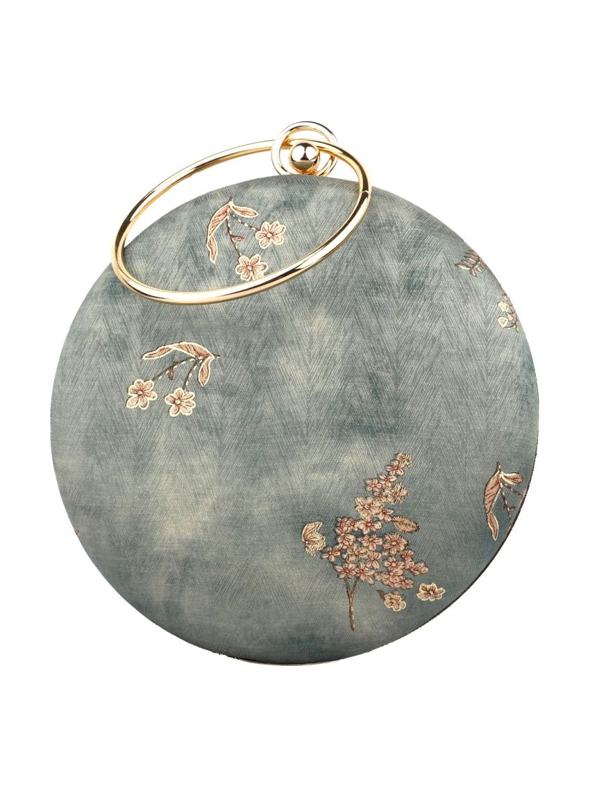 Mini Circle Bag Red Floral Pattern Ring Strap For Party