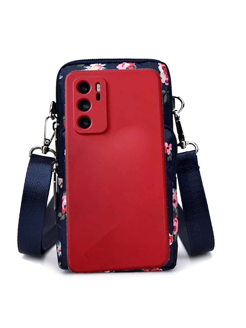 Multi-function Mobile Phone Bag Three Zipper Pockets Coin Purse Key Case Crossbody Sports Bag