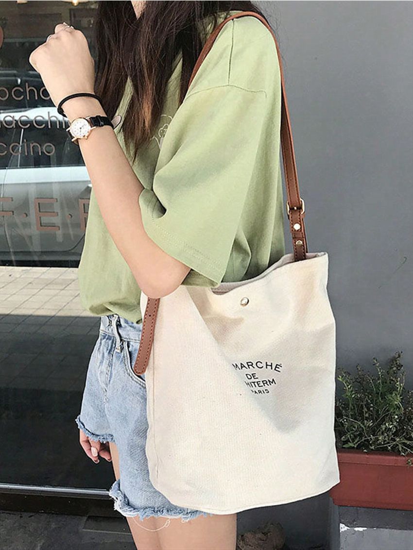 Shoulder Bag Printed Canvas Shopping Bag Crossbody Purse Stylish Tote Handbag For Women