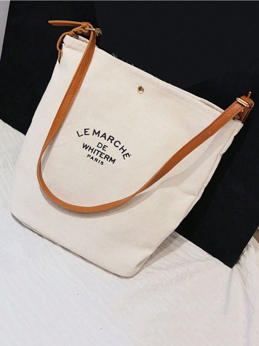 Shoulder Bag Printed Canvas Shopping Bag Crossbody Purse Stylish Tote Handbag For Women