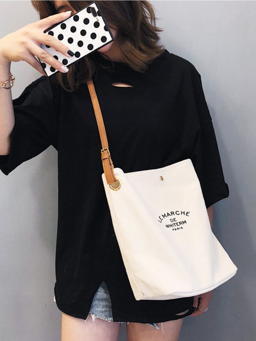 Shoulder Bag Printed Canvas Shopping Bag Crossbody Purse Stylish Tote Handbag For Women