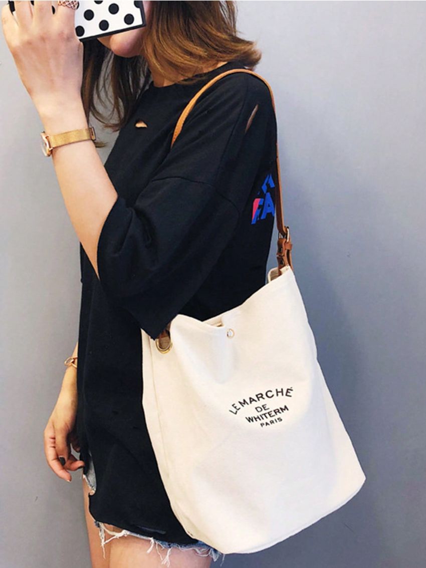 Shoulder Bag Printed Canvas Shopping Bag Crossbody Purse Stylish Tote Handbag For Women