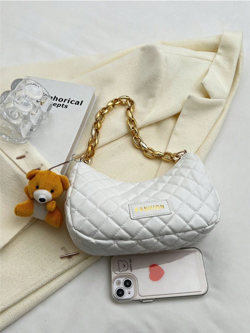 Quilted Hobo Bag Small With Bag Charm Zipper