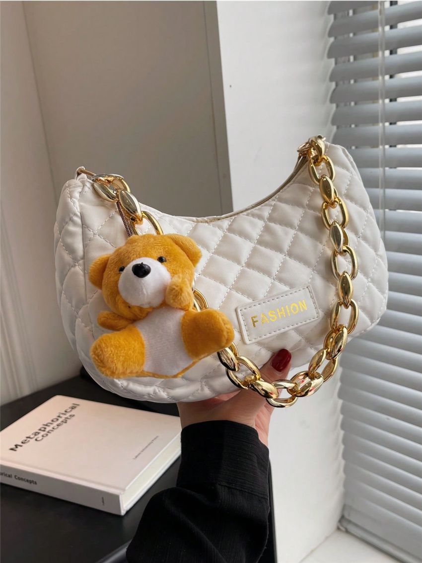 Quilted Hobo Bag Small With Bag Charm Zipper