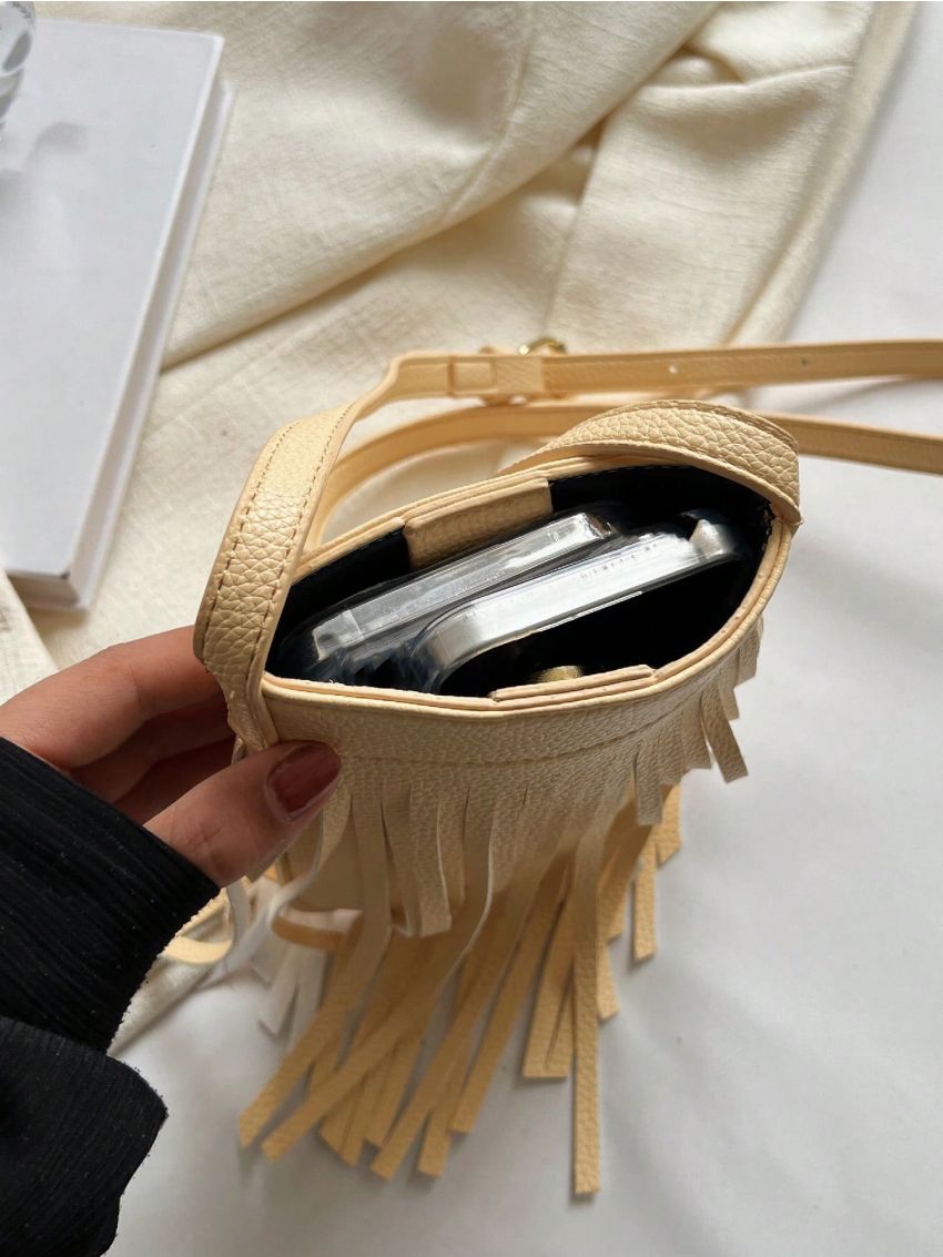 Minimalist Square Bag Mini Fringe Decor Pink