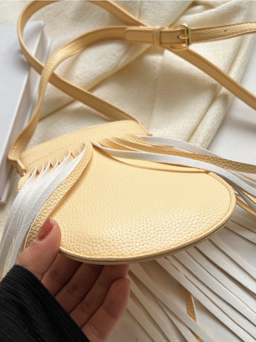 Minimalist Square Bag Mini Fringe Decor Pink