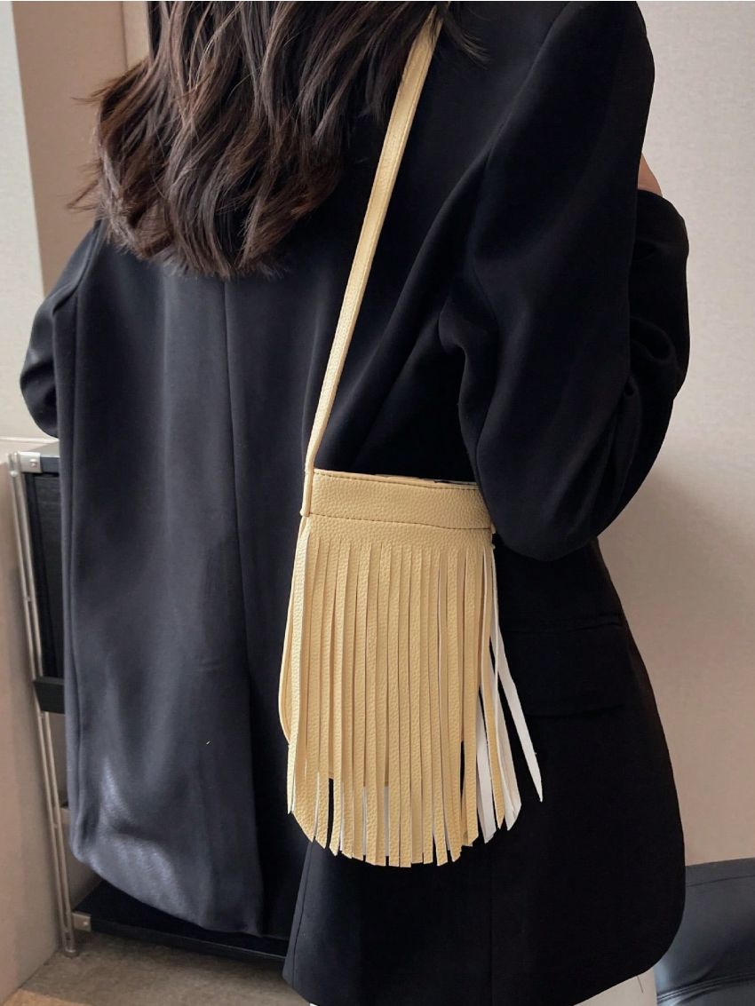 Minimalist Square Bag Mini Fringe Decor Pink