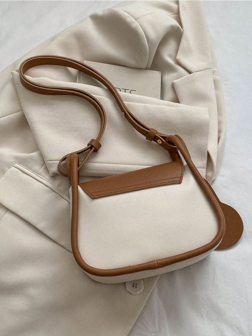 Mini Saddle Bag Colorblock Flap Design With Cartoon Charm