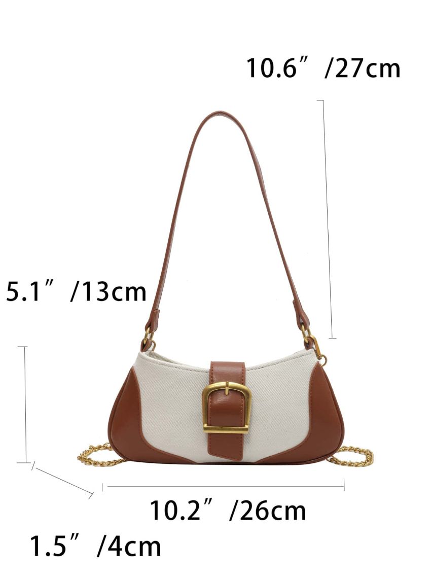 Colorblock Baguette Bag Medium Buckle Decor