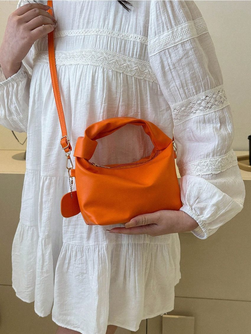 Minimalist Hobo Bag Mini Zipper Neon Orange
