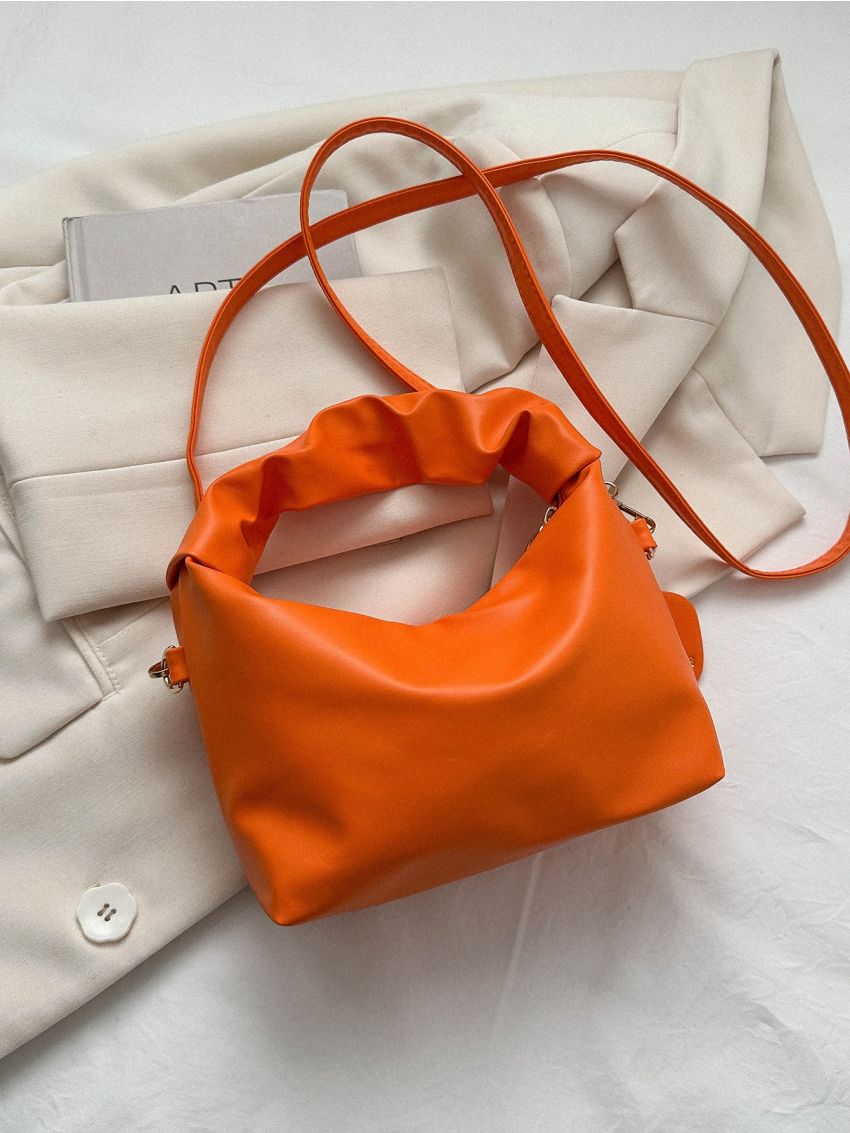 Minimalist Hobo Bag Mini Zipper Neon Orange