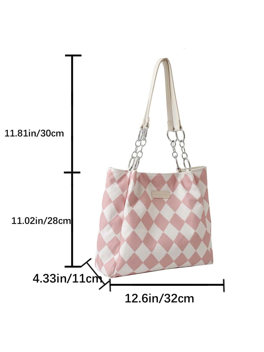 Geometric Pattern Shoulder Tote Bag Small Preppy