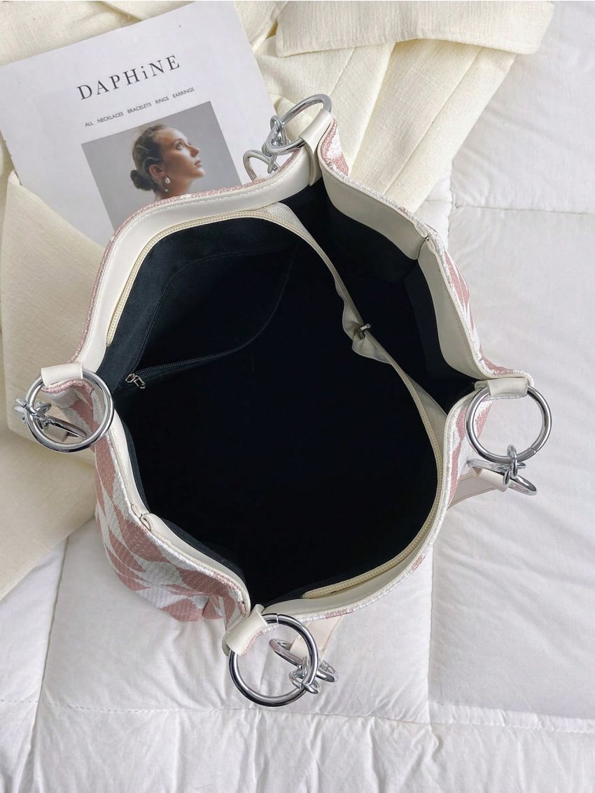 Geometric Pattern Shoulder Tote Bag Small Preppy