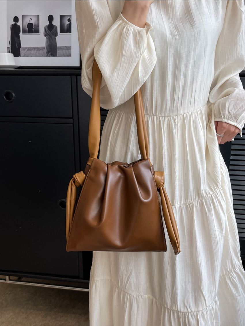 Minimalist Ruched Bag Small Brown