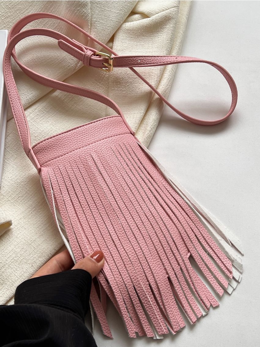 Fringe Decor Square Bag Mini Pink