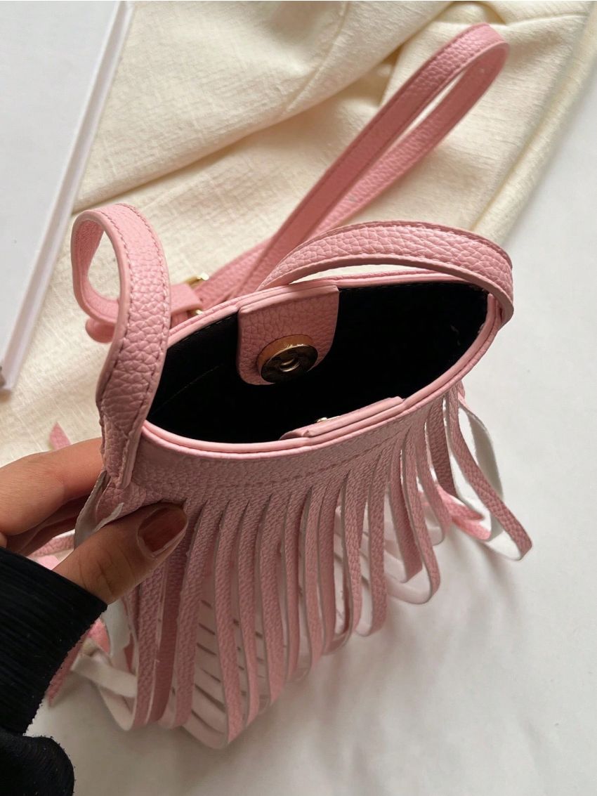 Fringe Decor Square Bag Mini Pink