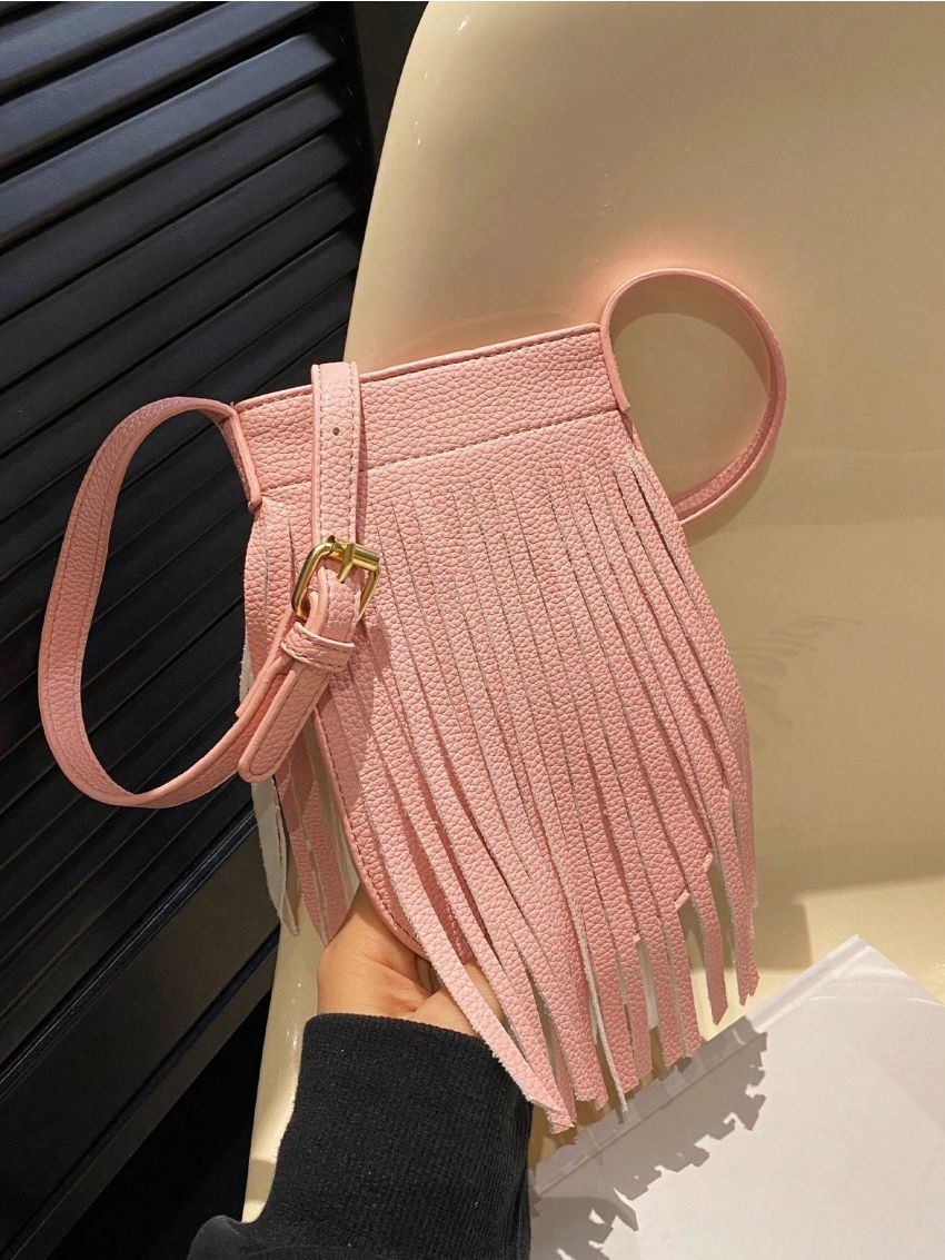 Fringe Decor Square Bag Mini Pink