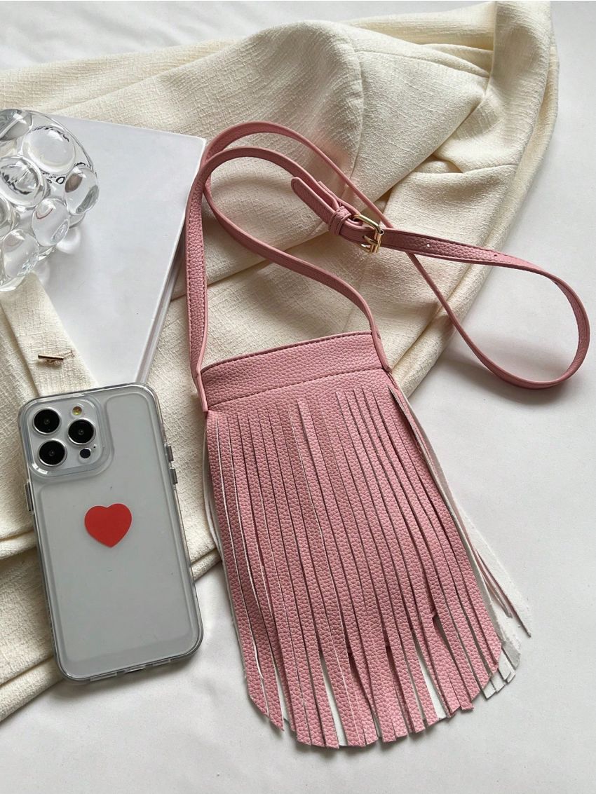 Fringe Decor Square Bag Mini Pink