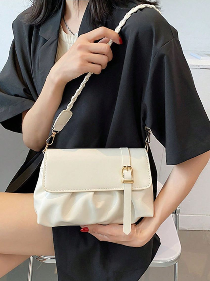 Minimalist Ruched Bag Small Flap White