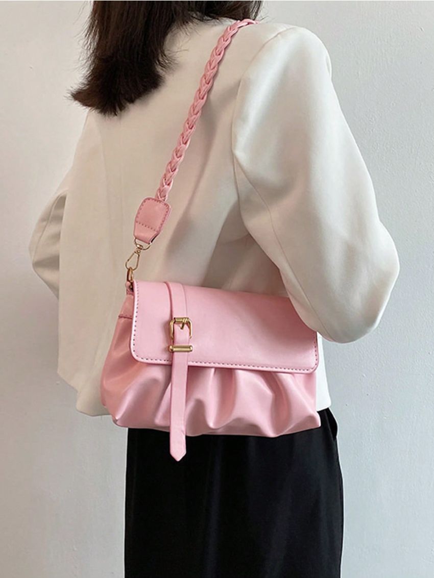 Minimalist Ruched Bag Small Flap Pink