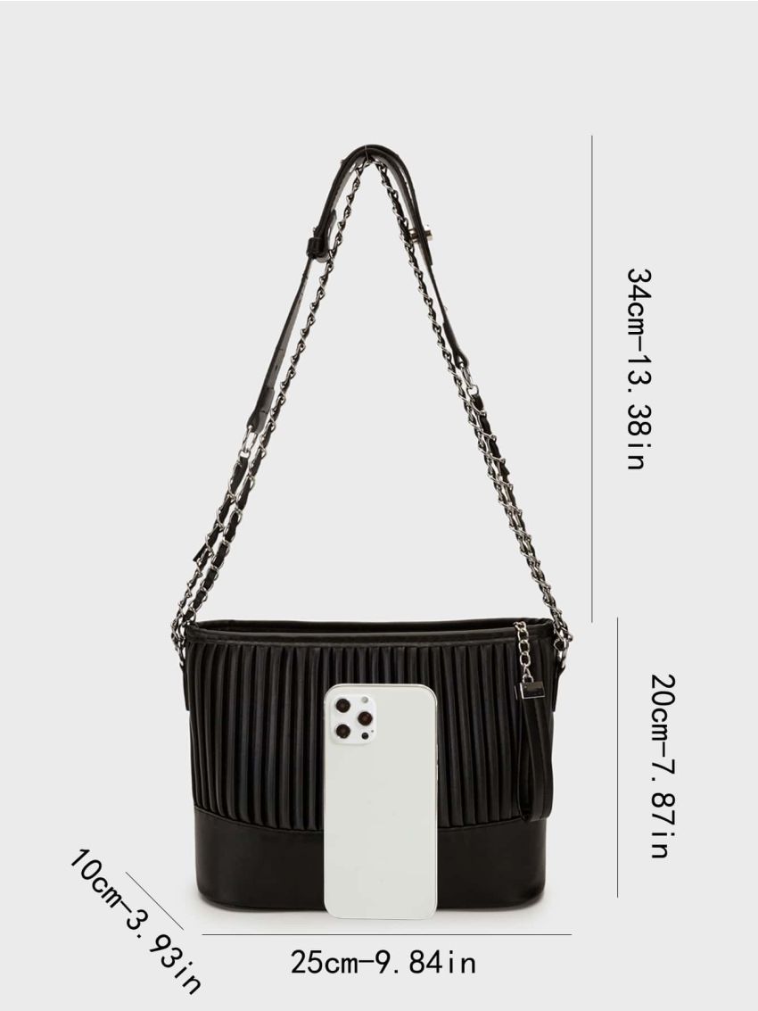 Pleated Design Bucket Bag Minimalist Black