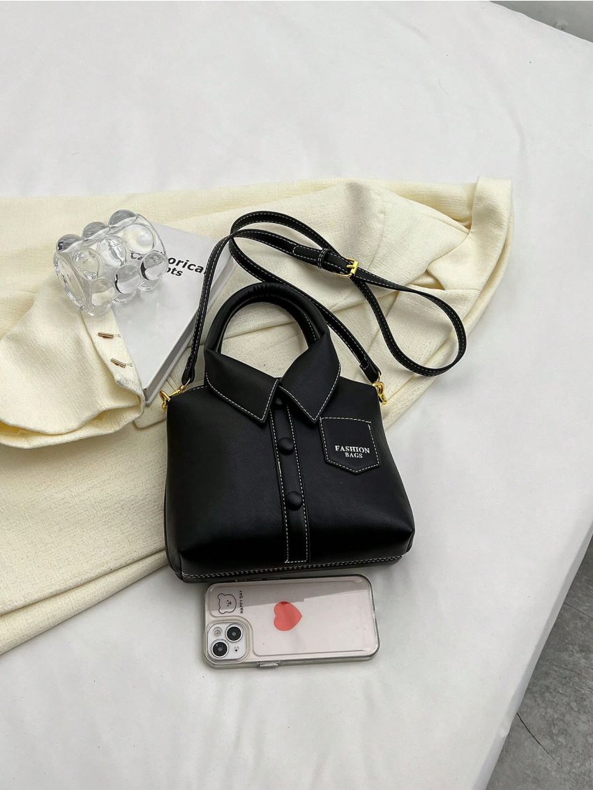 Small Novelty Bag Shirt Design Button Decor Neon Pink Funky