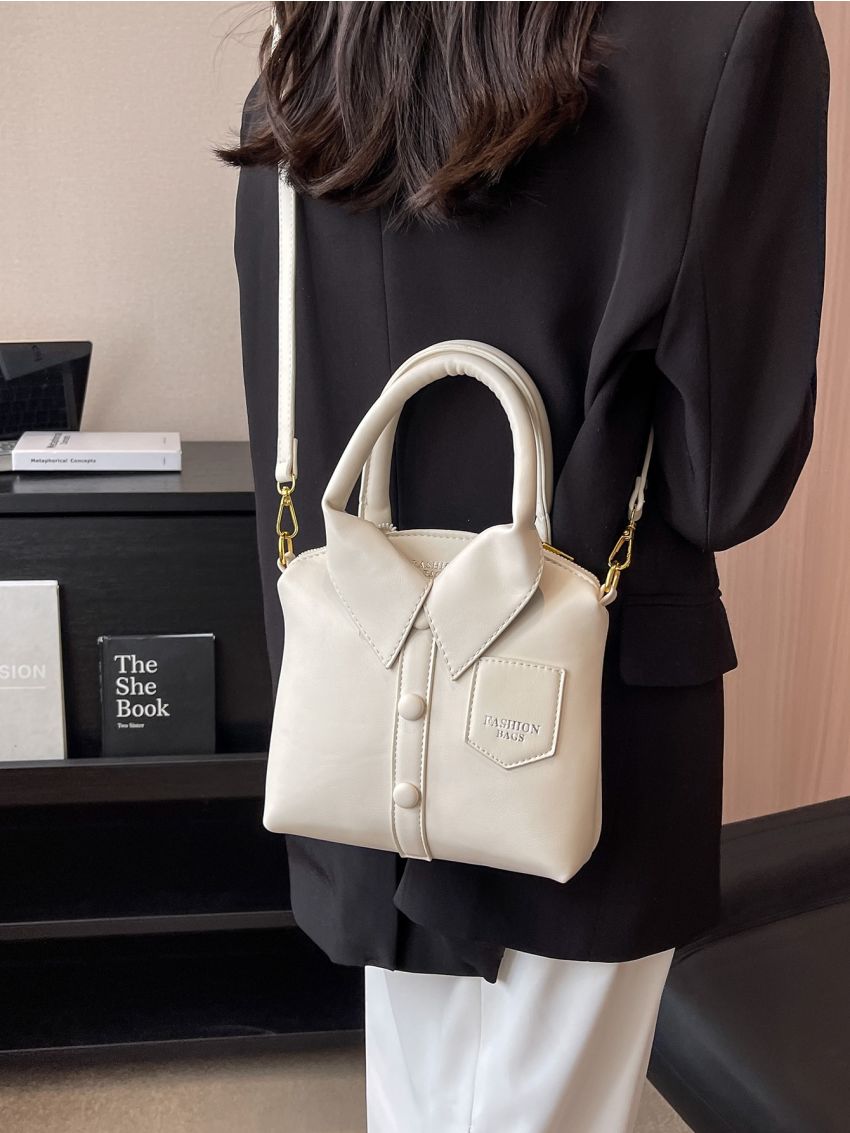 Small Novelty Bag Shirt Design Button Decor Letter Graphic