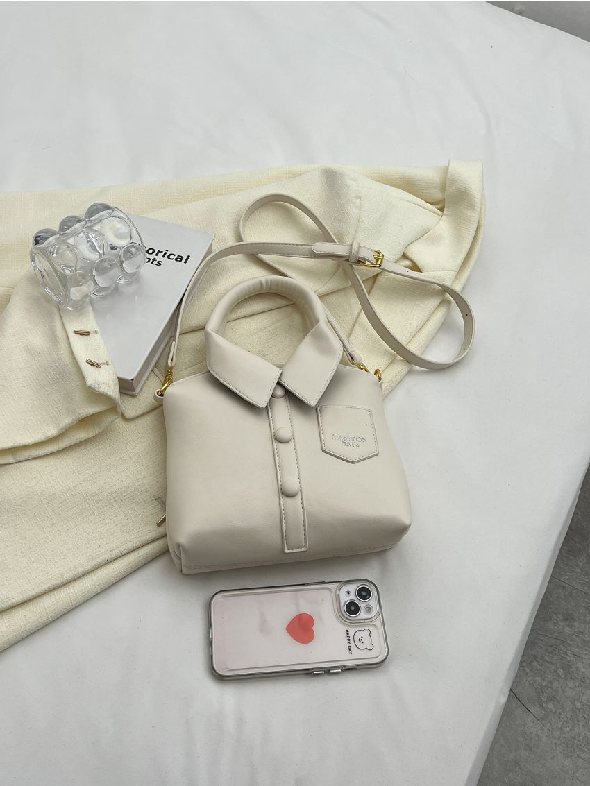 Small Novelty Bag Shirt Design Button Decor Letter Graphic