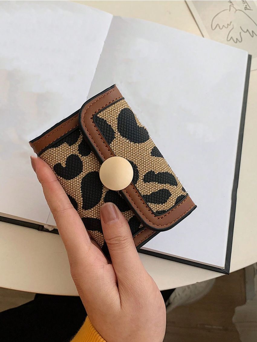 Leopard Pattern Multiple Card Slots Contrast Binding Multi-Card Card Organizer for Storage Credit Cards