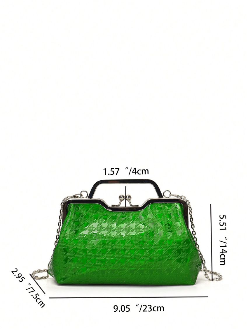 Small Square Bag Houndstooth Embossed Kiss Lock Green