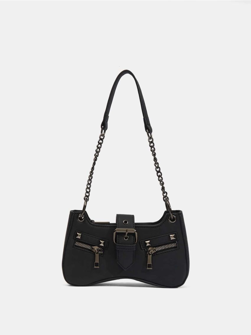 ICON Mini Buckle & Studded Decor Baguette Bag Chain Punk