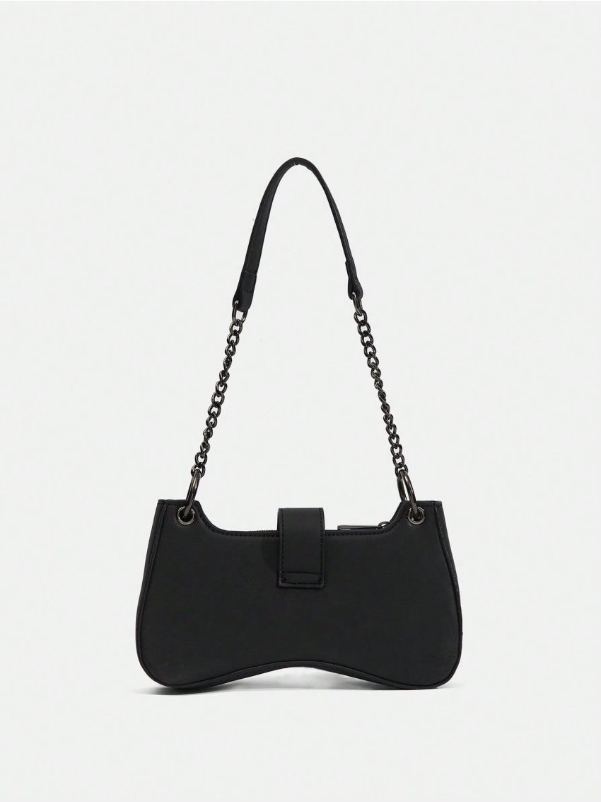ICON Mini Buckle & Studded Decor Baguette Bag Chain Punk