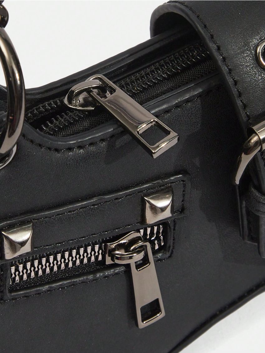 ICON Mini Buckle & Studded Decor Baguette Bag Chain Punk