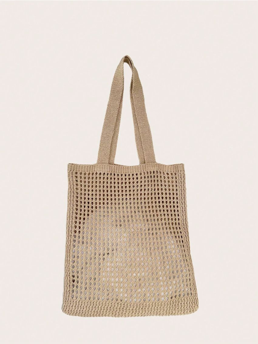 Hollow Out Crochet Bag Women's Casual Tote Single Shoulder Bag, Minimalist Design Crochet Bag, Large Capacity Shopping Bag