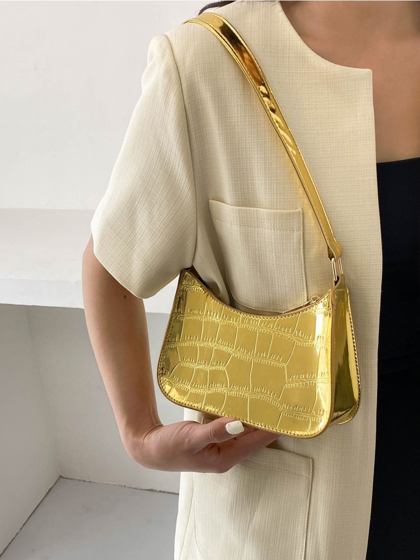 Mini Hobo Bag Crocodile Embossed Metallic Funky