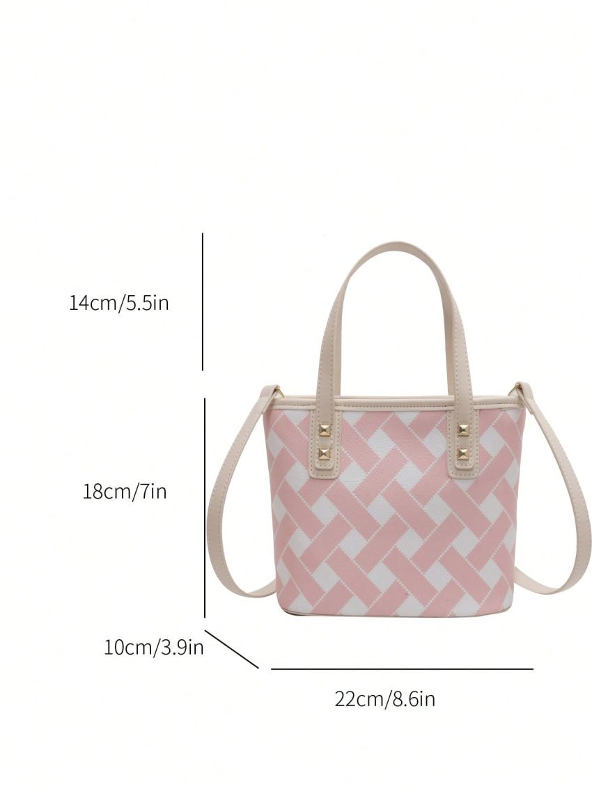 Small Bucket Bag Geometric Pattern Double Handle
