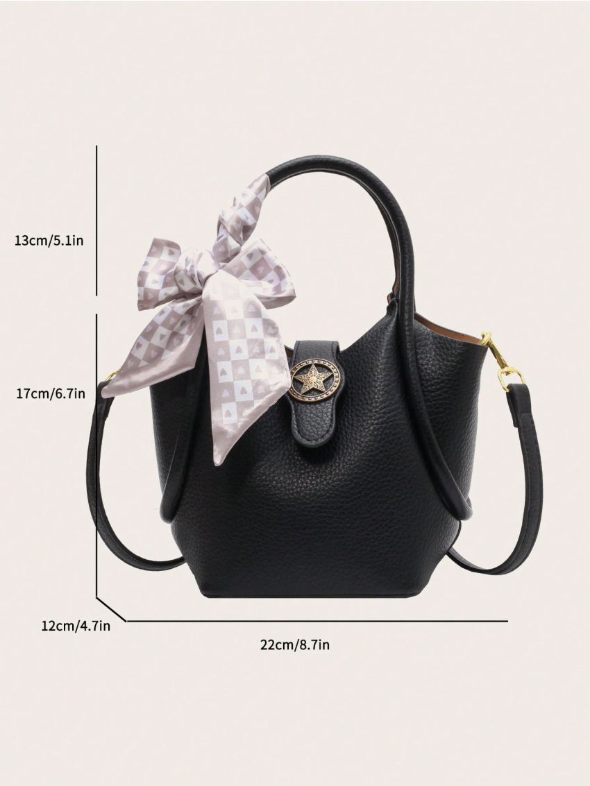 Small Bucket Bag Double Handle Twilly Scarf Decor