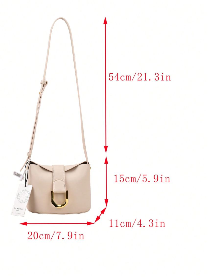 Mini Bucket Bag Solid Color Metal Decor
