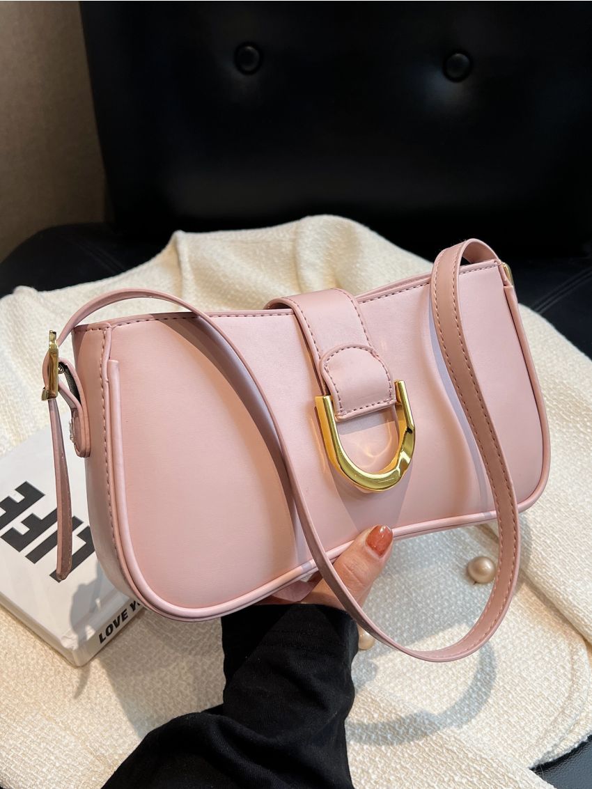 Small Shoulder Bag Metal Decor Solid Color