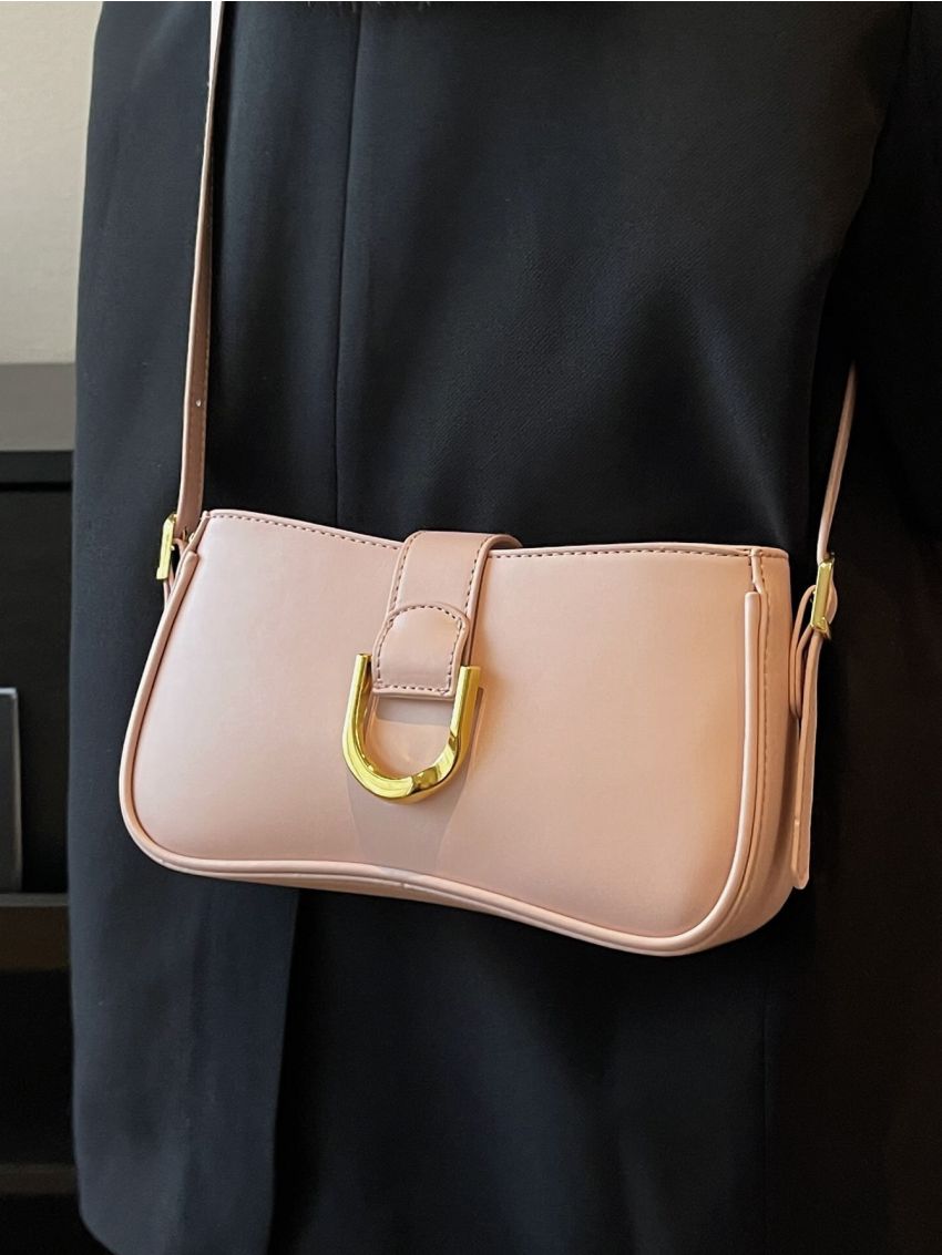 Small Shoulder Bag Metal Decor Solid Color