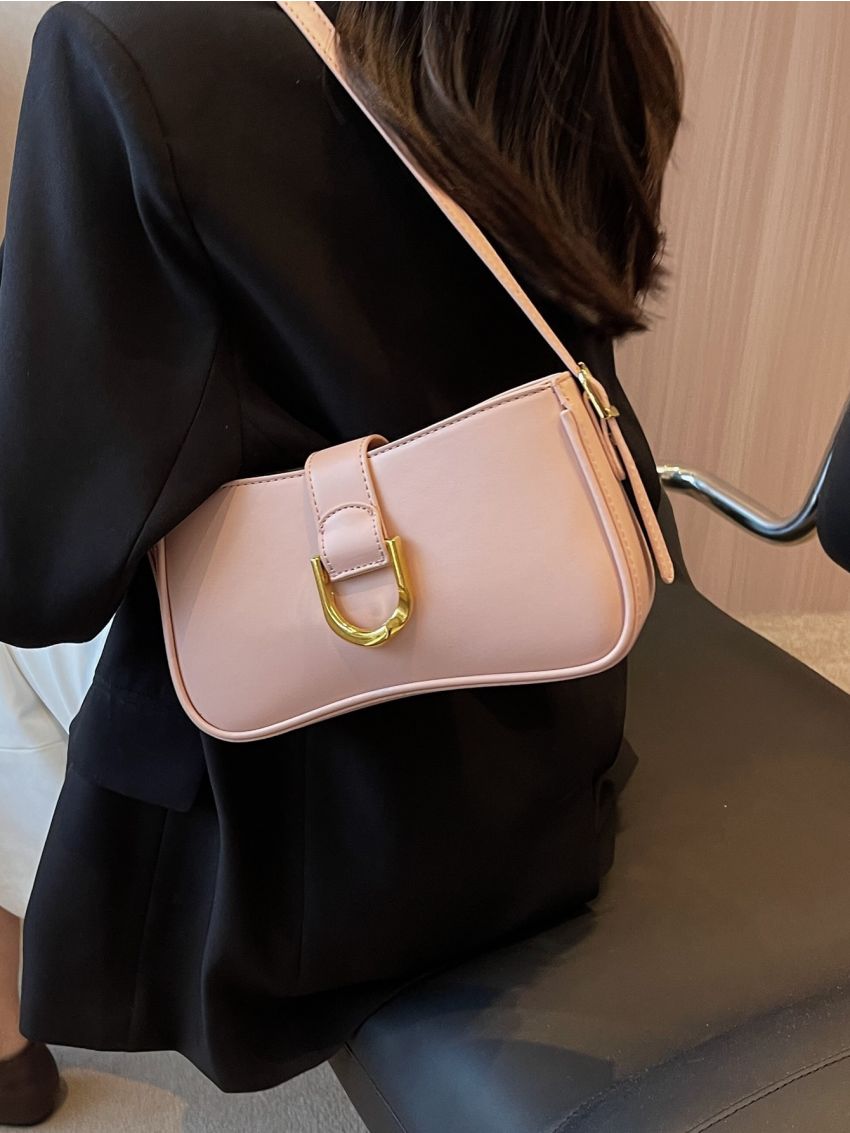 Small Shoulder Bag Metal Decor Solid Color