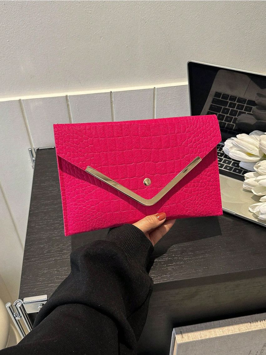 Medium Envelope Bag Crocodile Embossed Metal Decor